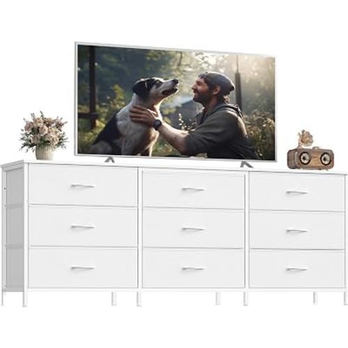 SONGMICS Dresser with 9 Fabric Drawers, TV Stand for TVs Up to 70 Inches