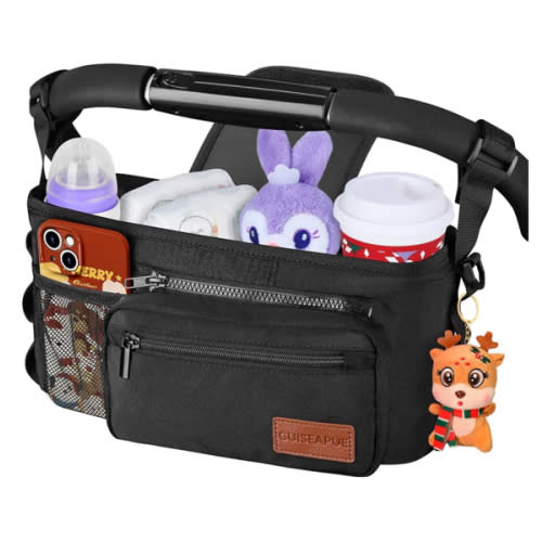 Guiseapue Universal Stroller Organizer with Cup Holder: Baby Travel Essential, Stroller Caddy with Shoulder Strap, Stroller Accessories Fit Uppababy, Baby Jogger Doona, Nuna, Britax, BOB Stroller