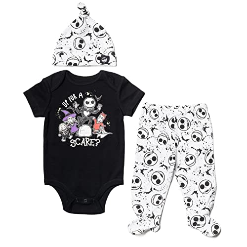 Disney Nightmare Before Christmas Zero Sally Oogie Boogie Baby Bodysuit Pants and Hat 3 Piece Outfit Set Newborn to Infant