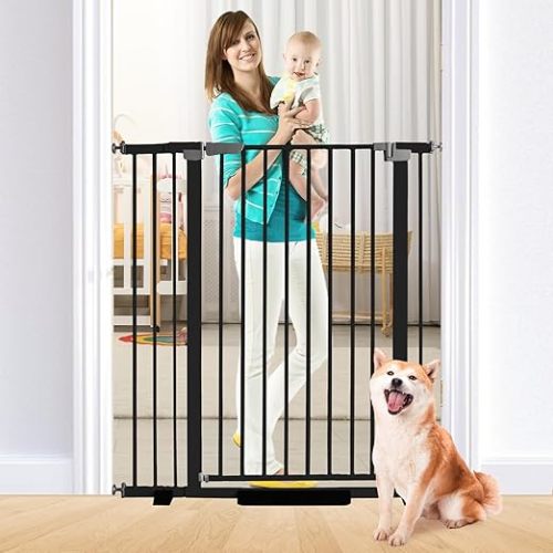 41 Inch Tall Baby Gate Auto Close Dog Gate Adjustable 29.92"-43.71" Wide Pressure Mounted Walk Through Swing Pet Gate for Doorways (Black, 29.92"-43.71" Wide)