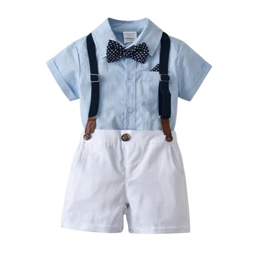 Boarnseorl Baby Boys Gentleman Outfits Suits, Infant Shirt+Shorts+Bow Tie+Suspenders Clothes Set