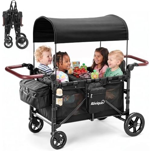 Rovique 4 Seater Wagon Stroller,Wagon Stroller for 4 Kids,Foldable (Black)