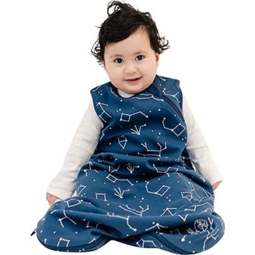 Woolino Merino Wool and Organic Cotton Baby Sleep Bag - 4 Season Classic Sleep Sack - Two-Way Zipper Sleeping Bag for Baby and Toddler - 0-6 Months - Night Sky