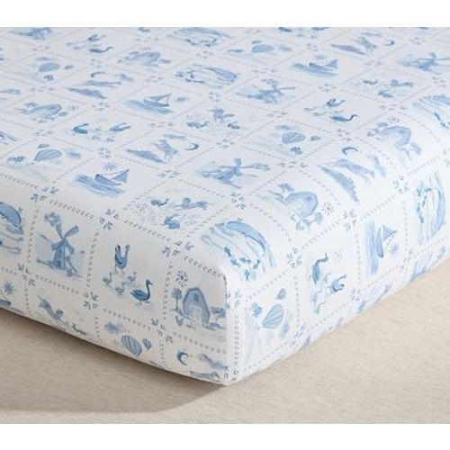 Delft Tile Farm Friends Organic Crib Fitted Sheet , Blue Multi