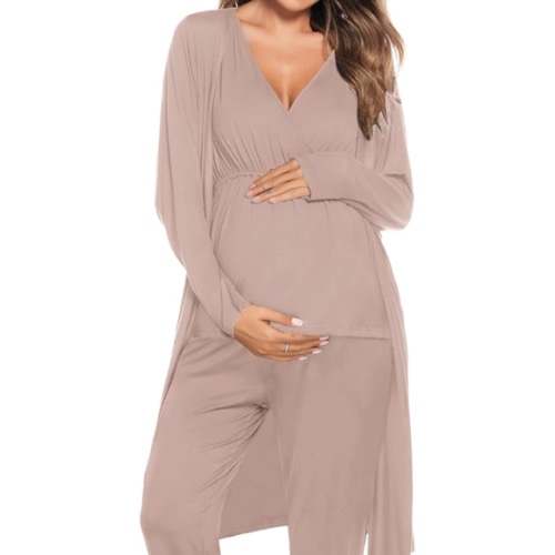 SWOMOG Maternity Nursing Robe Set 3 Piece Postpartum Breastfeeding Pajamas 3 in 1 Hospital Labor Delivery Pregnancy Pjs