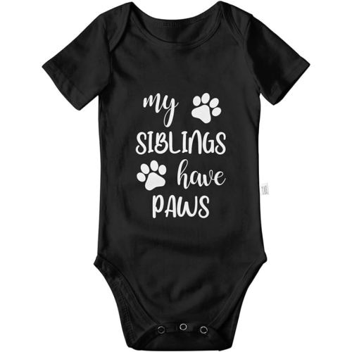My Siblings Have Paws Bodysuits, Infant Boy Girl Newborn Cotton Romper Short Sleeve Jumpsuit Outfits 0-24 Months