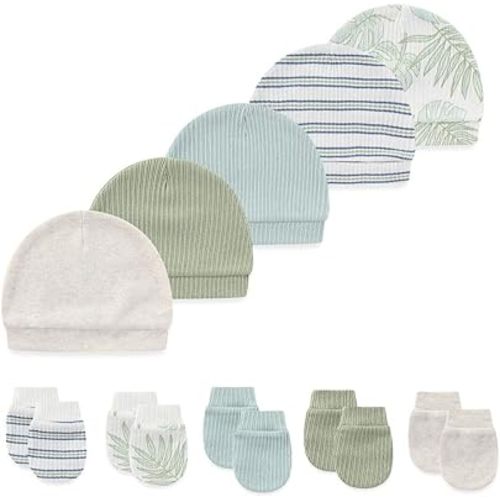 10 Pieces Newborn Baby Cotton Cap and Mitten Sets