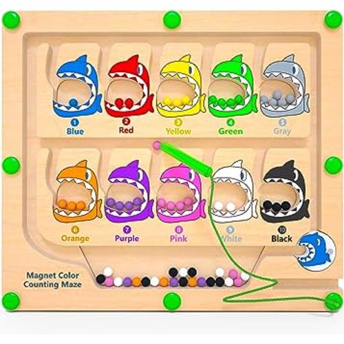 Magnetic Color & Number Maze, Montessori Counting Matching Toys, Wooden Magnet Maze Board Game, Montessori Fine Motor Skills Toys for 3 4 5 Years Old Preschool Learning Activities