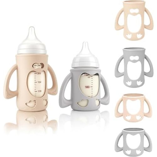 4-Pack Silicone Sleeves for Pigeon Glass Nursing Bottle, BPA-Free Drop-Resistant Baby Bottle Sleeves with Handles, Compatible with Pigeon Anti-Colic Wide Neck Glass Baby Bottles (5.4 & 8.1 oz)