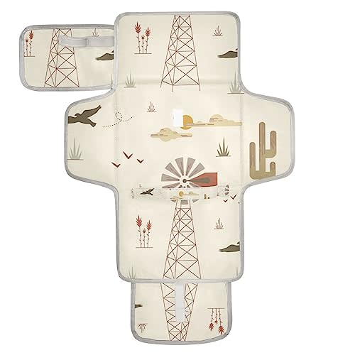 WELLDAY Western Desert Pattern Baby Changing Pad - Waterproof Diaper Changing Pad with Built-in Pillow - Portable Travel Changing Mat for Newborn Girl & Boy