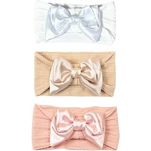 Baby Bows Headbands Nylon Hairbands Baby Girl Bows Hair Accessories for Infant Toddler Essentials (Gold Pink White, mid)