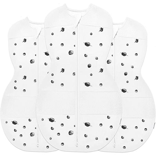 Happiest Baby Sleepea 5-Second Swaddle - 100% Organic Cotton Baby Swaddle Blanket - Doctor Designed Promotes Healthy Hip Development - 3-Pack Newborn Bundle (Ivory Planets, 2 x Small, 1 x Medium)