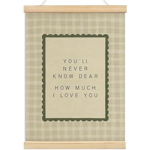 KDHTY Nursery Wall Decor for Baby Girl Boy,You'll Never Know Dear How Much I Love You Hanging Banner,Kids Room Sign Poster Hanger Frame,Playroom Decor Gift,Neutral Nursery Wall Art,12x16 Inch