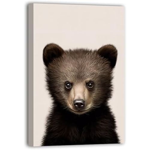 LURENCZH Nursery Animals Wall Art Baby Black Bear Canvas Prints Woodland Animals Picture Paintings for Kid Room Kindergarten Decor Framed(Animal-3,12.00" x 18.00")