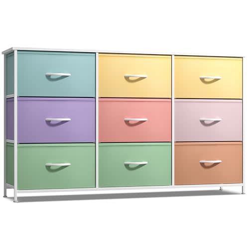 Sorbus 9-Drawer Kids Dresser for Bedroom, Wood Top (Multicolor Pastel) | Closet organizers and storage, fabric drawers for clothes and nursery items; chest separates outfits, linens and supplies