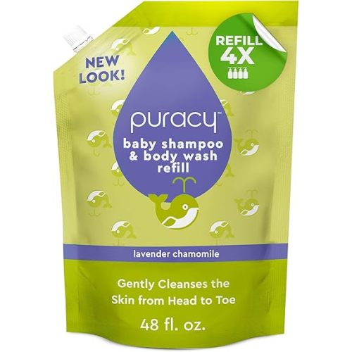 Puracy Shampoo & Body Wash for Children - Perfect Skin, Pure Ingredients - with 12 Fruit & Vegetable Extracts for Silky Smooth Skin, Gentle Lavender Chamomile, 98.8% from Mother Nature 48 fl oz