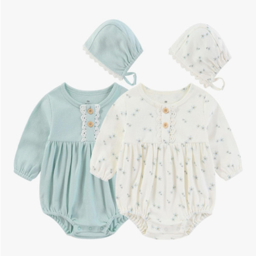 Baby Girl Clothes Cotton Bubble Romper Floral Bodysuits Infant Outfit Set