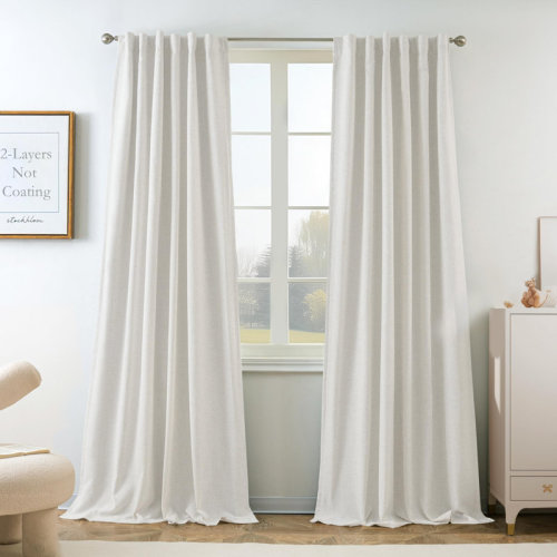 Ebern Designs Goffredo 100% Blackout Natural Linen Curtains for Bedroom Double Layer Drape Farmhouse Thermal Insulated Rod Pocket Back Tab Full Light Blocking 2 Panels for Living Room Nursery & Reviews | Wayfair