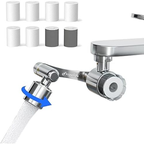 Frizzlife Water Filter for Sink Faucet Extender Aerator, 9pcs Filter Reduce 99% Chlorine, 1080° Rotating Brass Swivel Aerator, 2 Modes Attachment Faucet Filter for Skin Kitchen Bathroom Sink, FF1080