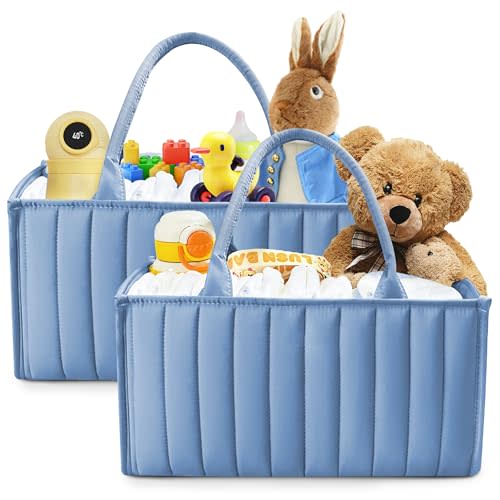 SWEET DOLPHIN 2-Pack Baby Diaper Caddy Organizers, Stylish Storage Baskets for Newborn Essentials, Diaper Station & Car Travel, Value Bundle for Baby Shower Gifts & Registry Must-Haves - Grayish Blue