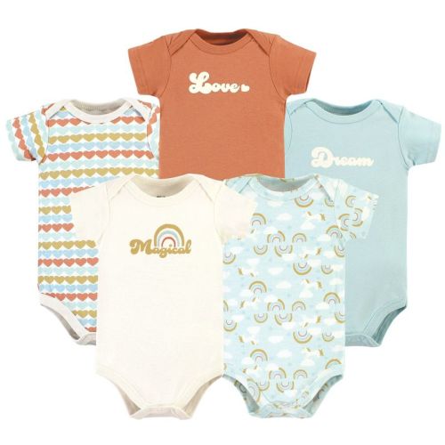 Hudson Baby Infant Girl Cotton Bodysuits, Magical Rainbow 5-pack, 0-3 Months