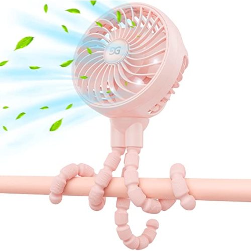 GUSGU Stroller Fan with Flexible Tripod Clip on for Baby (Pink)