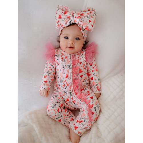 Before & Ever Newborn Double Zip Onesie - Valentine's Floral Baby Girl Clothes for Newborn - Pink