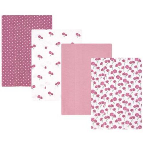 Hudson Baby Girl Cotton Poly Flannel Burp Cloths 4-Pack, Wild Rose Floral, One Size