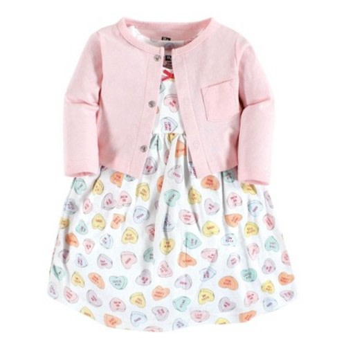 Hudson Baby Infant and Toddler Girl Cotton Dress and Cardigan Set, Be Mine Valentine, 3-6 Months
