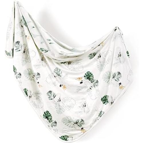 GRSSDER Baby Blankets Super Soft Jersey Knit Swaddle Blanket for Baby Girls and Boys, Double Layer Receiving Blankets 34 x 44 Inches Extra Large for Baby Show Gift, Watercolor Animals, Mint Green