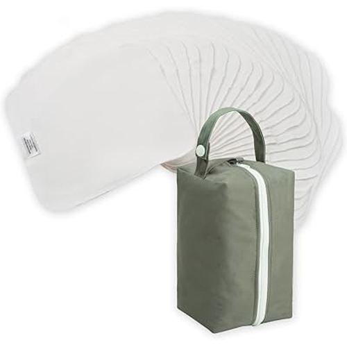 Nora's Nursery Reusable Baby Wipes, 100% Cotton Washcloths, Soft and Absorbent Towels for Newborn Bath and Face, Includes 20 Wipes with 1 Waterproof Pod for On-The-Go Moms,- Sage