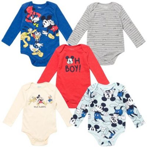 Disney Mickey Mouse Goofy Donald Duck Pluto Newborn Baby Boys 5 Pack Bodysuits Newborn