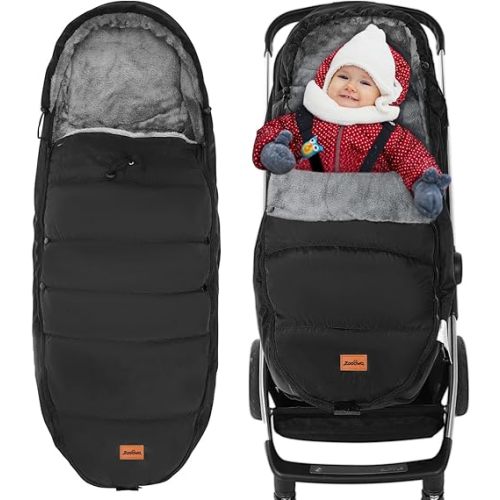 Zooawa Stroller Bunting Bag Universal, Waterproof Baby Stroller Footmuff, Stroller Sleeping Bag for Cold Weather, Extra Thick, Fits 6-36 Months Baby, Black
