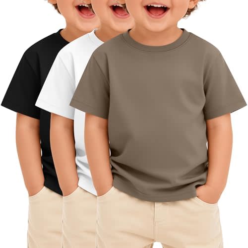 3 Pack Toddler Boys Short Sleeve Shirts Basic Crew Neck Loose Fit Tees Summer Casual Soft Shirts
