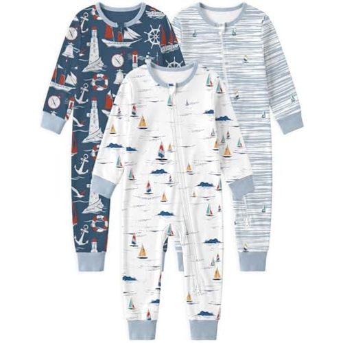 Yoofoss Toddler Pajamas 100% Organic Cotton Baby Sleeper for Boys Girls, 2-way Zipper Footless Romper 3 Pack Baby Pjs