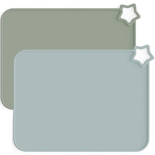Moonkie Silicone Placemats for Baby & Kid, Stain-Proof Non-Slip Toddler Food Mats Eating Table Mat with 2 Packs