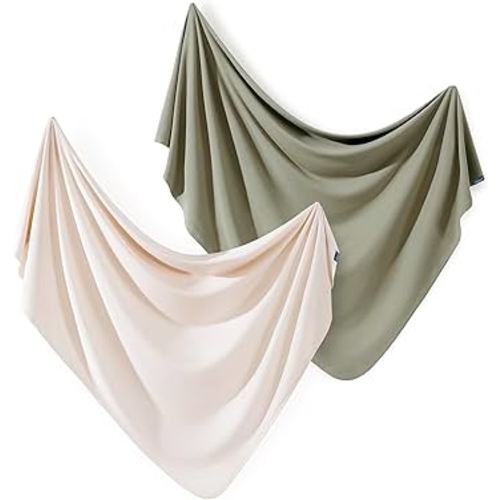 GRSSDER 2 Pack Newborn Swaddle Blanket, Ultra Soft Stretchy Jersey Knit Extra Large Size 33 x 44 Receiving Blankets for Easy Swaddling Baby Snug and Cozy