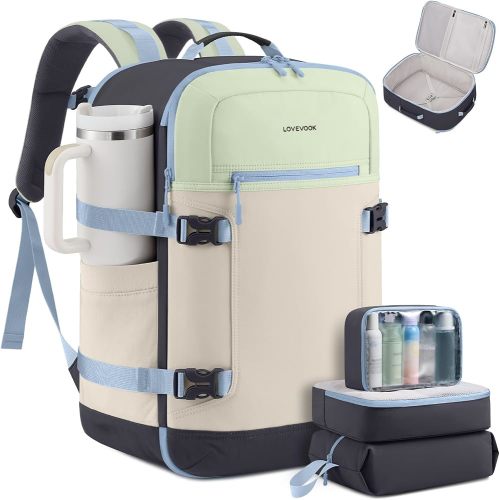 LOVEVOOK 50L Travel Backpack for Women & Men, Airline Approved Carry On Backpack with 3 Packing Cubes, TSA Personal Item Bag, Waterproof Weekender Overnight Backpack Fits 17" Laptop