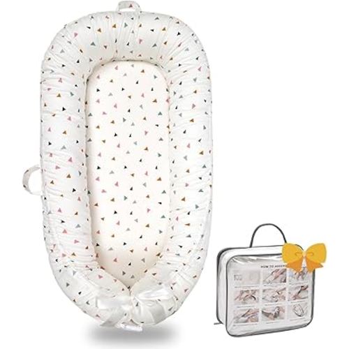 Bubbyhuts Baby Lounger-Breathable and Soft Organic 100% Cotton, Portable Infant Lounger with Removable Lounger Cover, Baby Lounger for Newborn - White Triangle