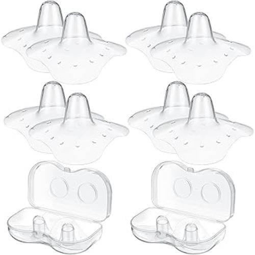 Nuanchu 8 Pcs Contact Nipple Shield for Breastfeeding Newborn Nipple Protector with Carrying Case Silicone Extender for Women Protecting Sore, Flat or Inverted(20 mm/ 0.78 Inch,Clear)