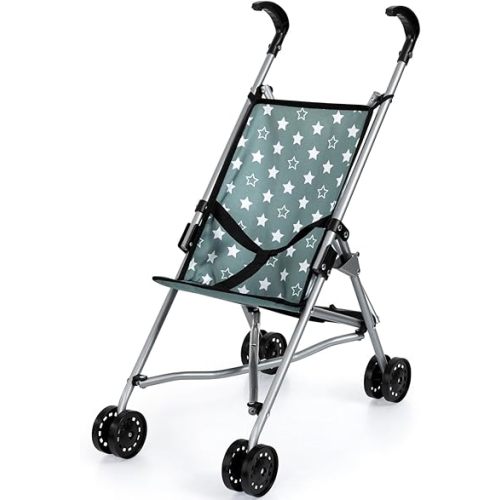 Bayer: Buggy Umbrella Stroller - Green & White Stars - Accessory for Dolls Up to 18", Foldable Design, Seat Belt, Kids Toy, Ages 3+