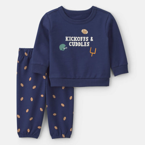 Baby Boy 2-Piece Football French Terry Pullover & Pant Set - Navy Blue | Carter’s Oshkosh Canada