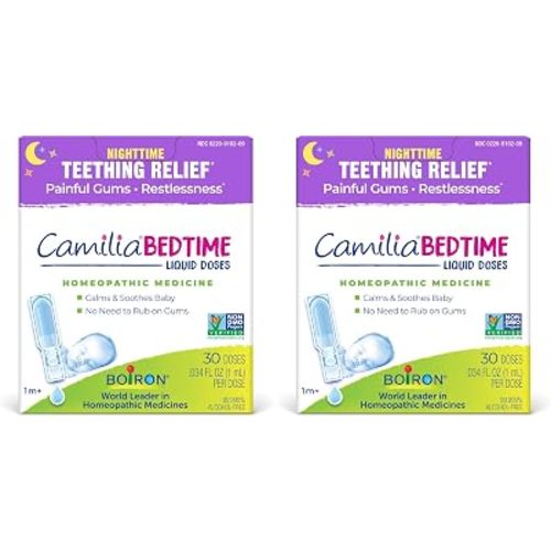Boiron Camilia Bedtime Liquid Doses for Nighttime Teething Relief, Painful Gums, Restlessness, and Irritability -, 30 Count (Pack of 2)