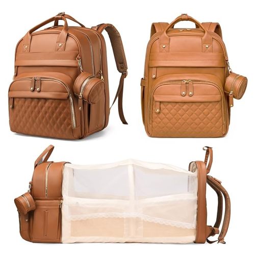 Astro alan Baby Diaper Bags with Changing Station, Waterproof Diaper Bag Backpack for Moms Dads with USB Charging Port, Baby Shower Gifts, Large Capacity diaper backpack, Brown