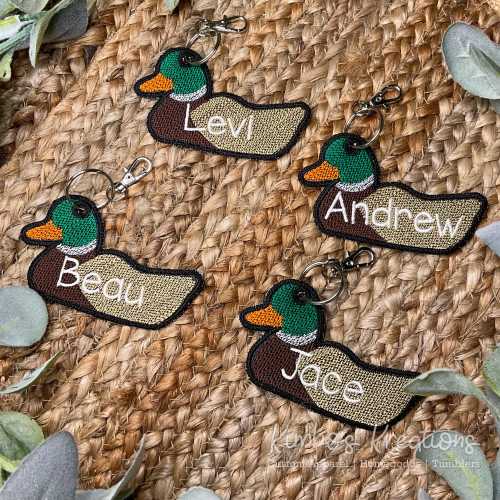 Personalized Mallard Duck Keychain: Embroidered Backpack Tag