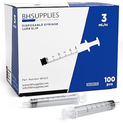BH Supplies 3ml Luer Slip Tip Syringe - (No Needle) - Sterile, Individually Wrapped - 100 Syringes