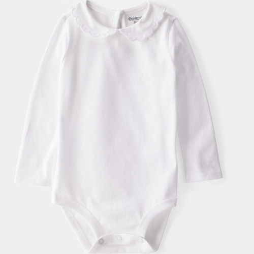 White Baby Scalloped Collar Long-Sleeve Bodysuit - White | Carter’s Oshkosh Canada
