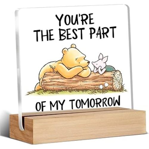 Winnie the Pooh Decor - Adorable Winnie the Pooh Gifts for Best Friends, Desk Decor Gift for Women Men Boy Girl, You're the Best Part Acrylic Office Home Signs Decorations 4 x 4 Inches