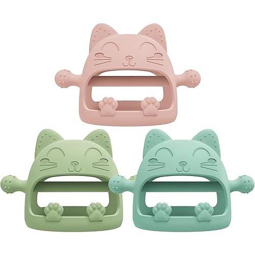 Baby Teether Toys,Silicone Teething Toys for Babies 0-6 Months,Never Drop Baby Chew Toys for Teething Relief, Teething Pacifiers,Baby Toys 0-6 Months,Ideal Gifts for Baby Shower（Cartoon Cat