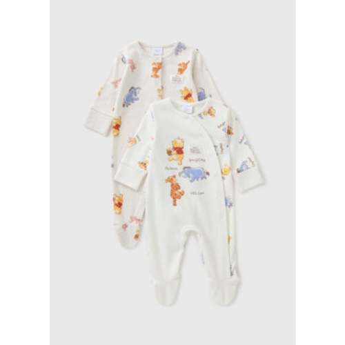 2 Pack Cream Baby Winnie The Pooh Sleepsuits (Newborn- 18mths)